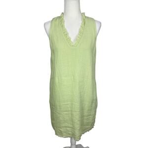 Tommy Bahama Two Palms Ruffle Linen Shift Dress Beach Vacation Green Size Small